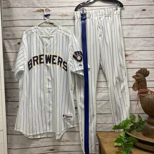 Milwaukee Brewers MLB Authentic Collection Jersey Uniform Majestic Pinstripe